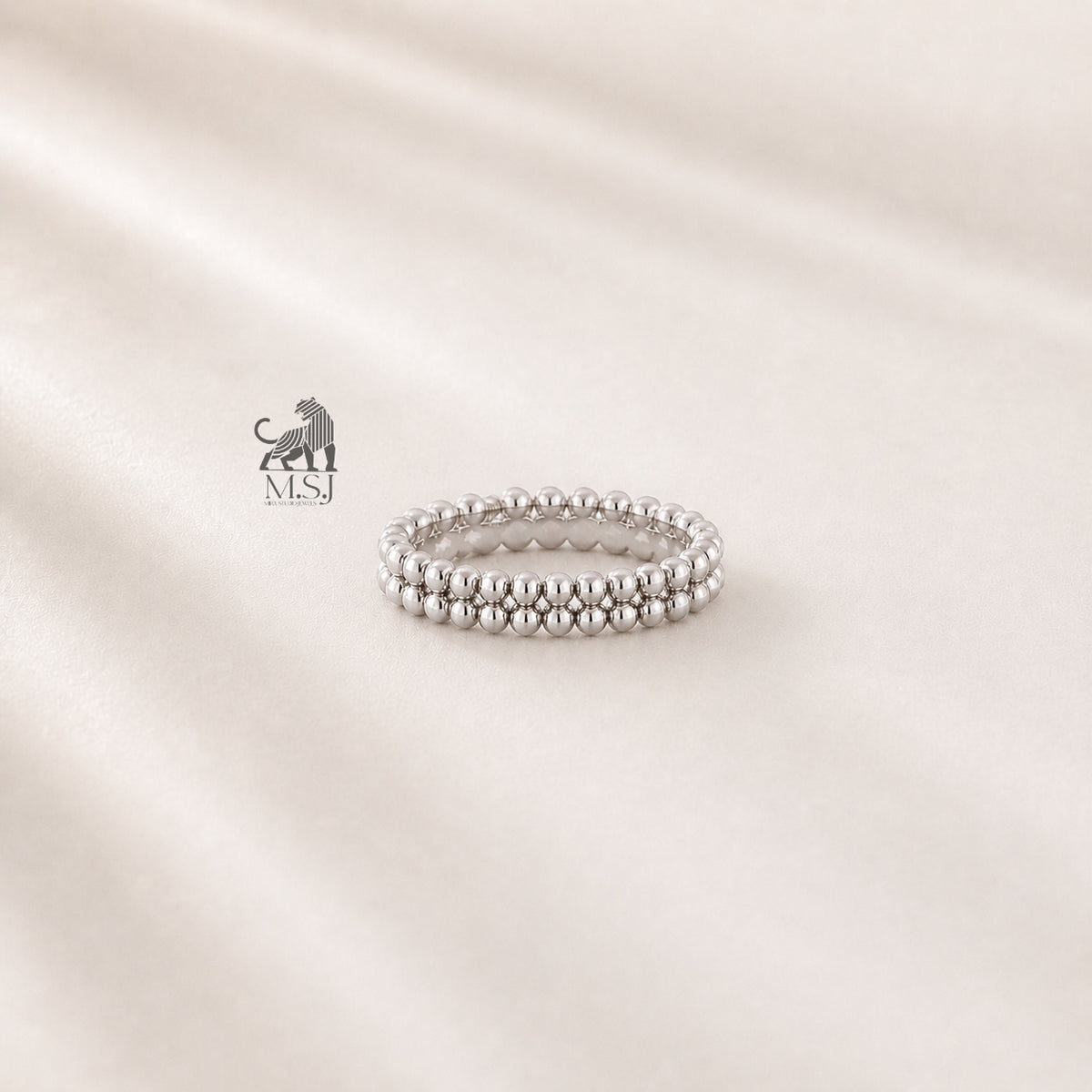 The Solara Beaded Gold Ring in white gold