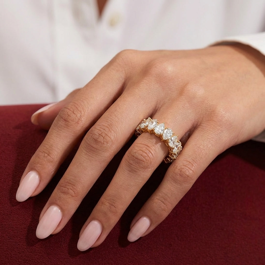 Pear-Cut Shared Prong Diamond Eternity Ring