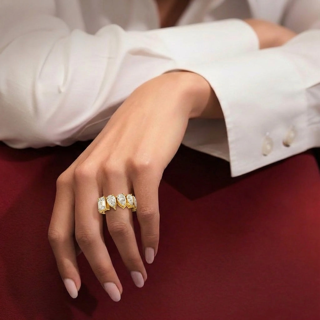 Duo-Cut Pear & Emerald Eternity Band