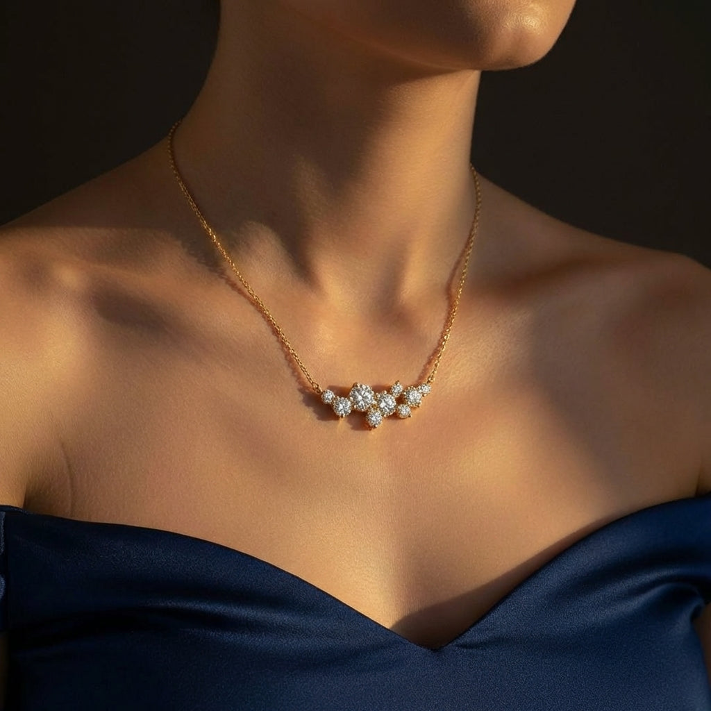 Celestia Diamond Cluster Bar Necklace