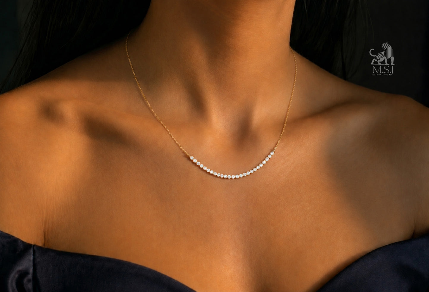 Curved Diamond Bar Necklace