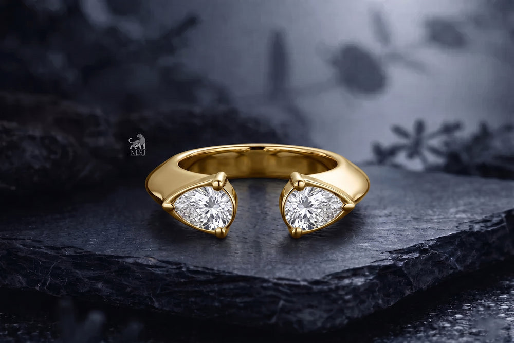 Twin Pear Radiance Open Ring - lab-grown diamond ring, styled product photo