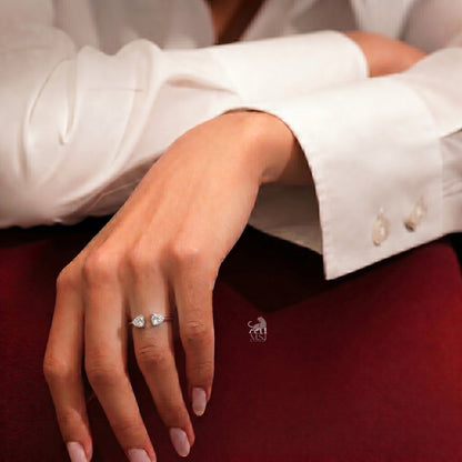 Twin Pear Radiance Open Ring worn on a hand