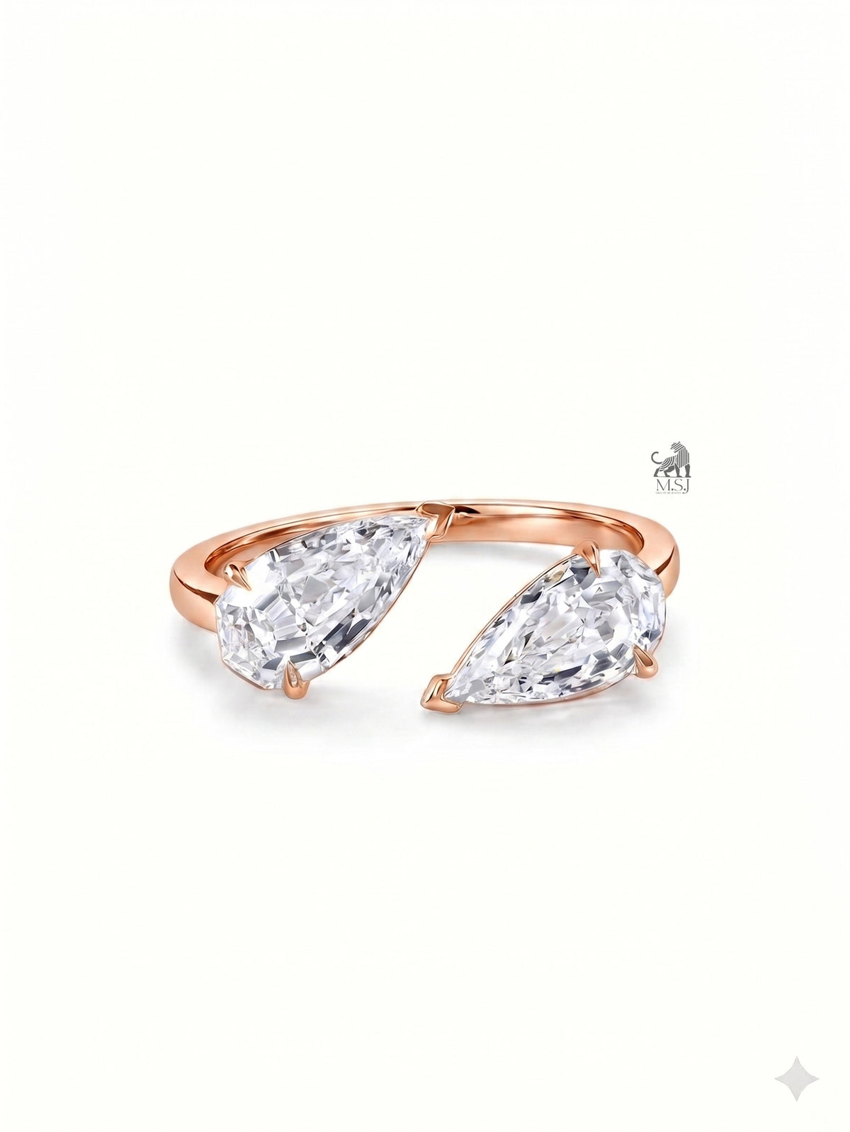 Twin Petal Pear Diamond Open Ring in rose gold