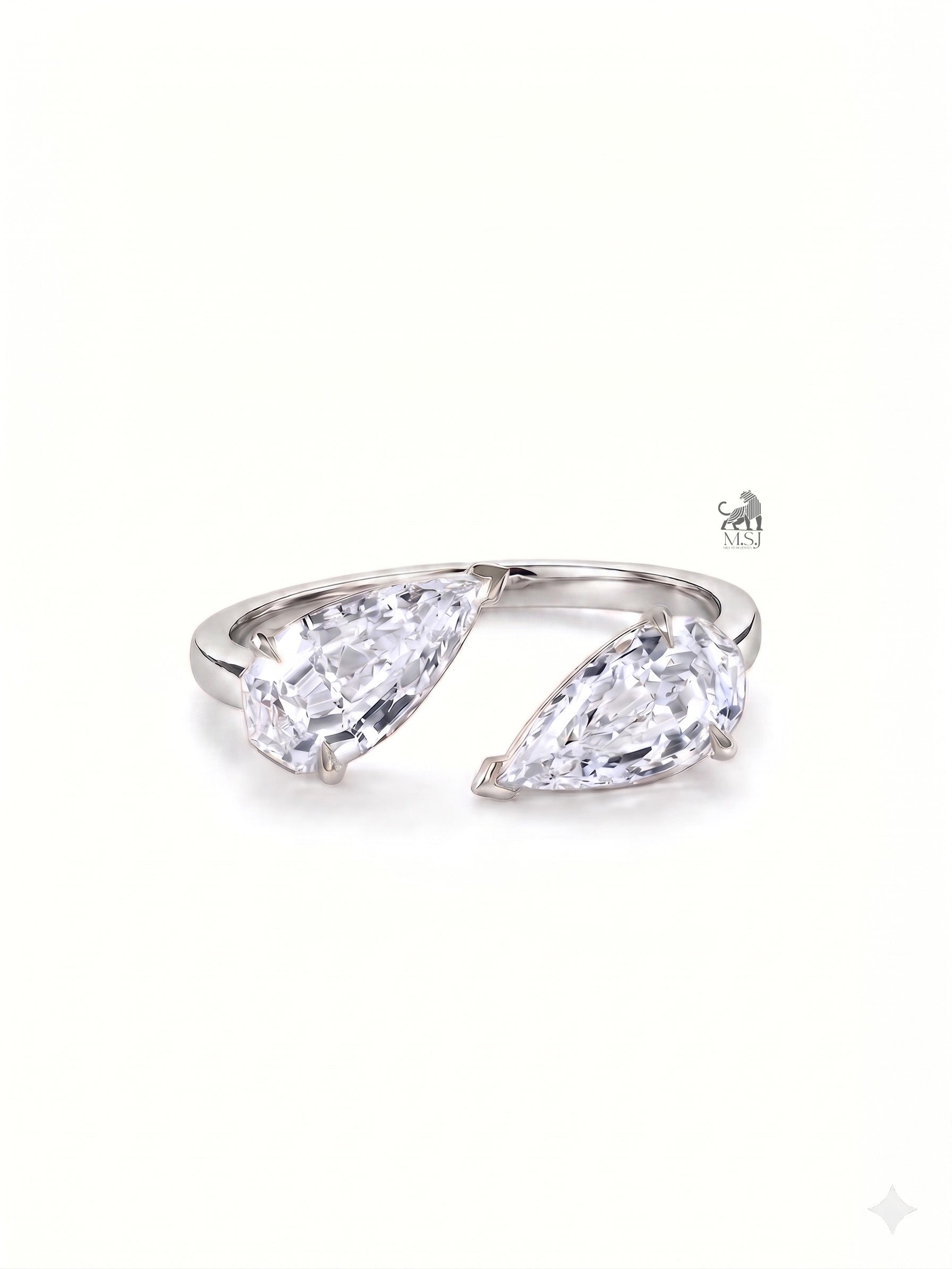 Twin Petal Pear Diamond Open Ring in white gold