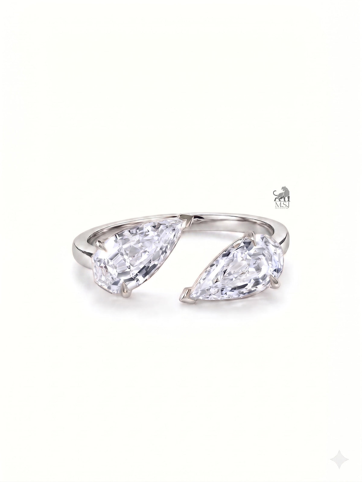 Twin Petal Pear Diamond Open Ring in white gold