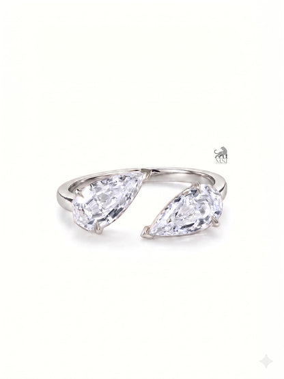 Twin Petal Pear Diamond Open Ring in white gold