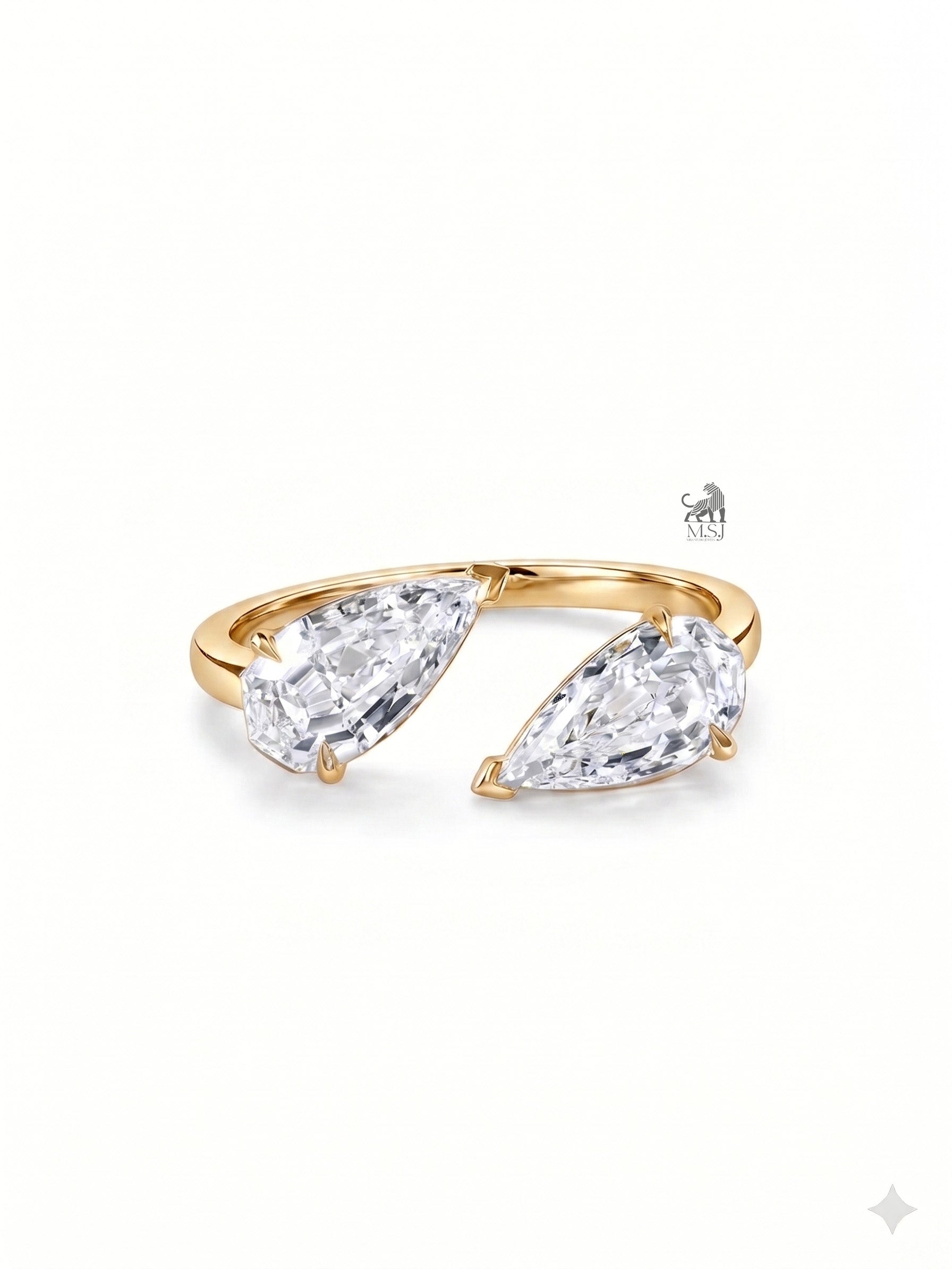 Twin Petal Pear Diamond Open Ring in yellow gold
