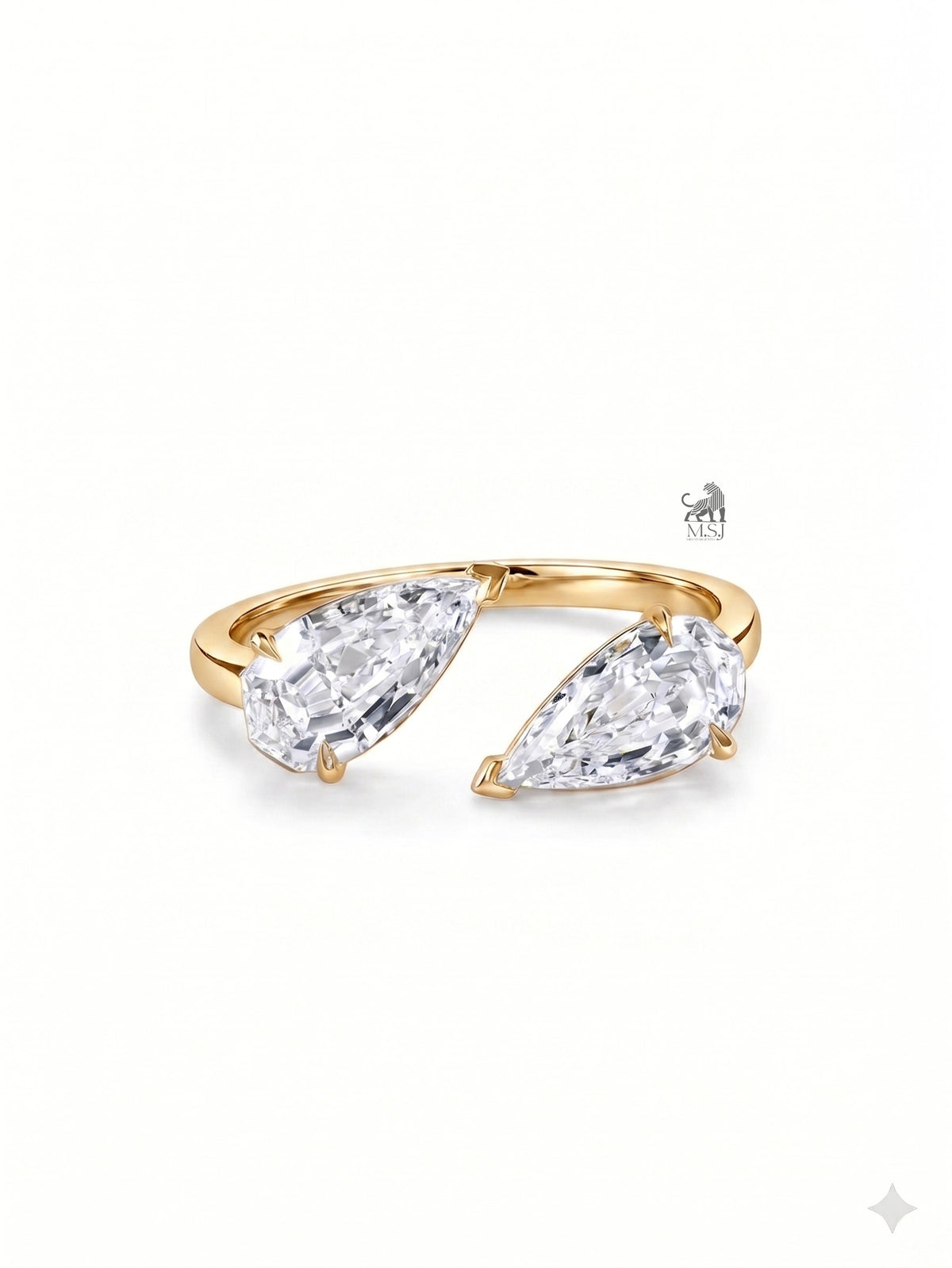 Twin Petal Pear Diamond Open Ring in yellow gold