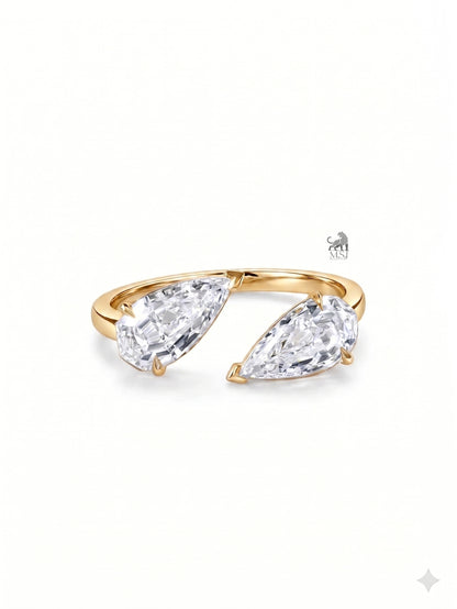 Twin Petal Pear Diamond Open Ring in yellow gold