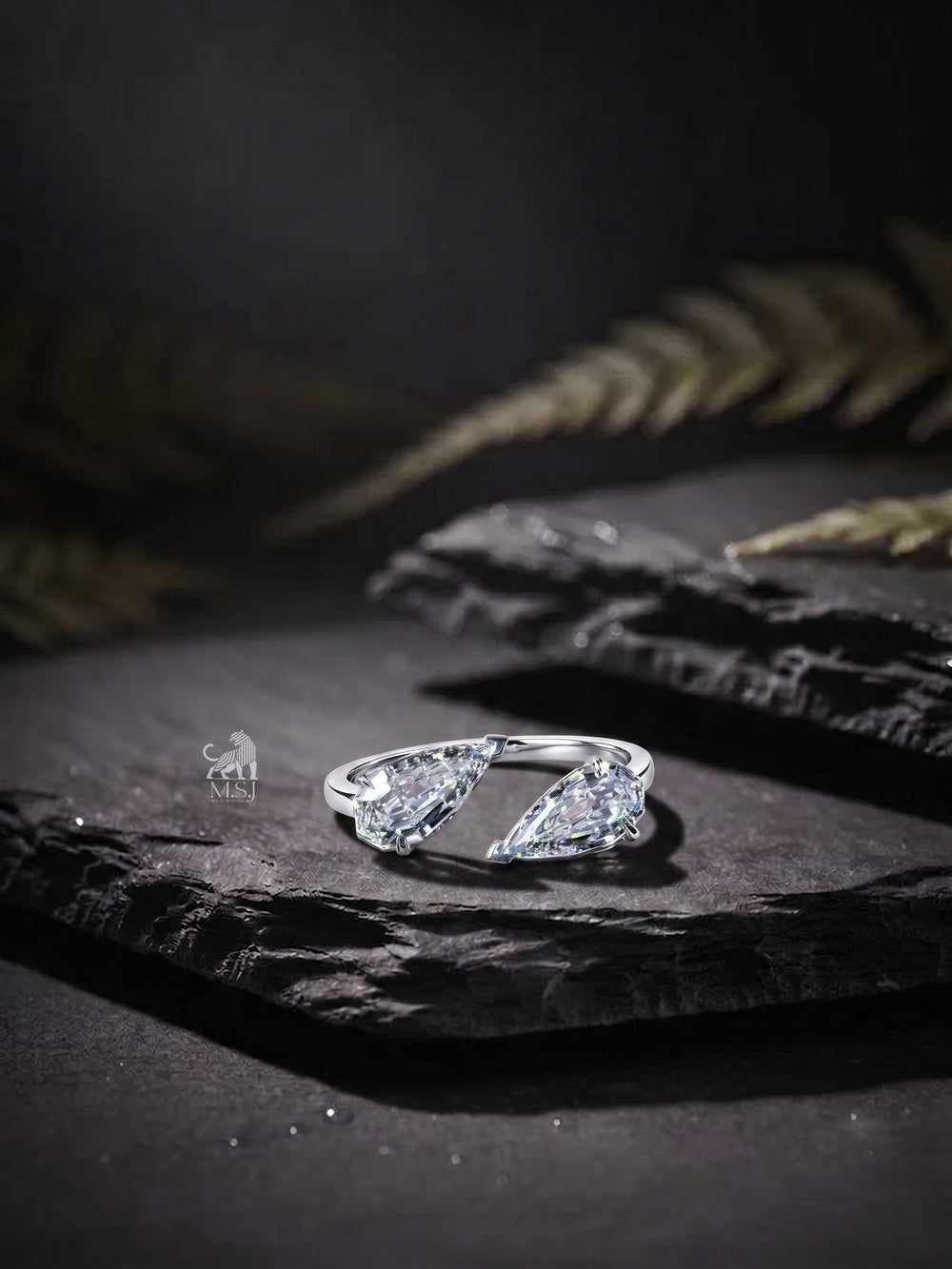 Twin Petal Pear Diamond Open Ring - lab-grown diamond ring, styled product photo