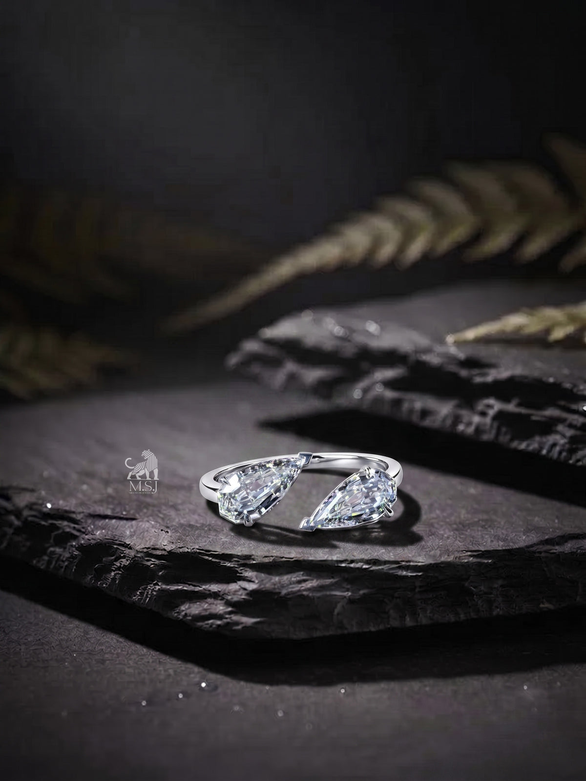 Twin Petal Pear Diamond Open Ring - lab-grown diamond ring, styled product photo