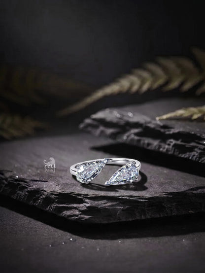 Twin Petal Pear Diamond Open Ring - lab-grown diamond ring, styled product photo