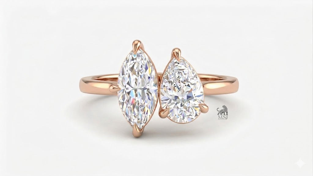 Marquise and Pear Diamond Toi et Moi Ring in rose gold