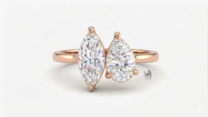 Marquise and Pear Diamond Toi et Moi Ring in rose gold
