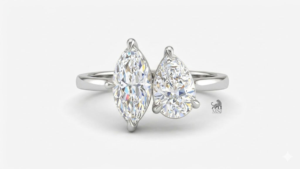 Marquise and Pear Diamond Toi et Moi Ring in white gold
