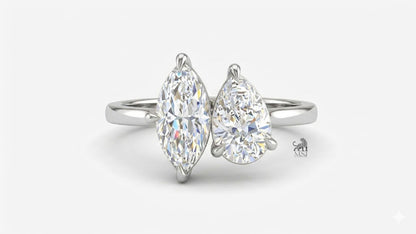 Marquise and Pear Diamond Toi et Moi Ring in white gold