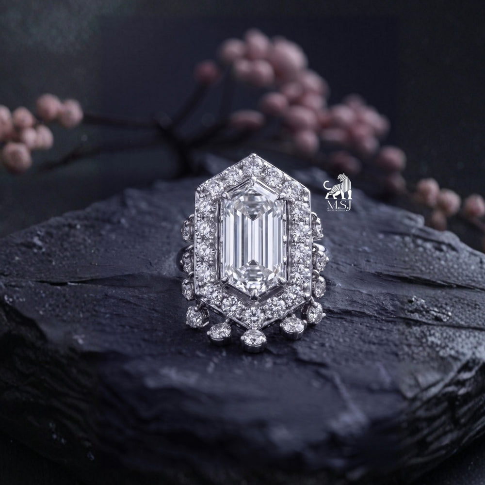 Hexagonal Halo Statement Lab-Grown Diamond Ring