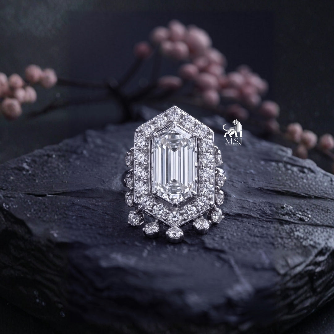 Hexagonal Halo Statement Lab-Grown Diamond Ring