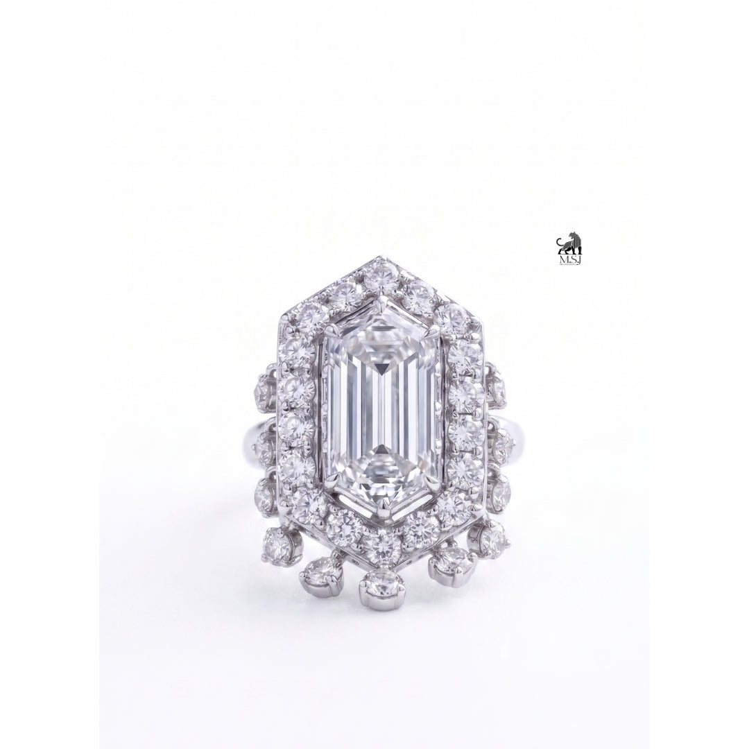 Hexagonal Halo Statement Lab-Grown Diamond Ring