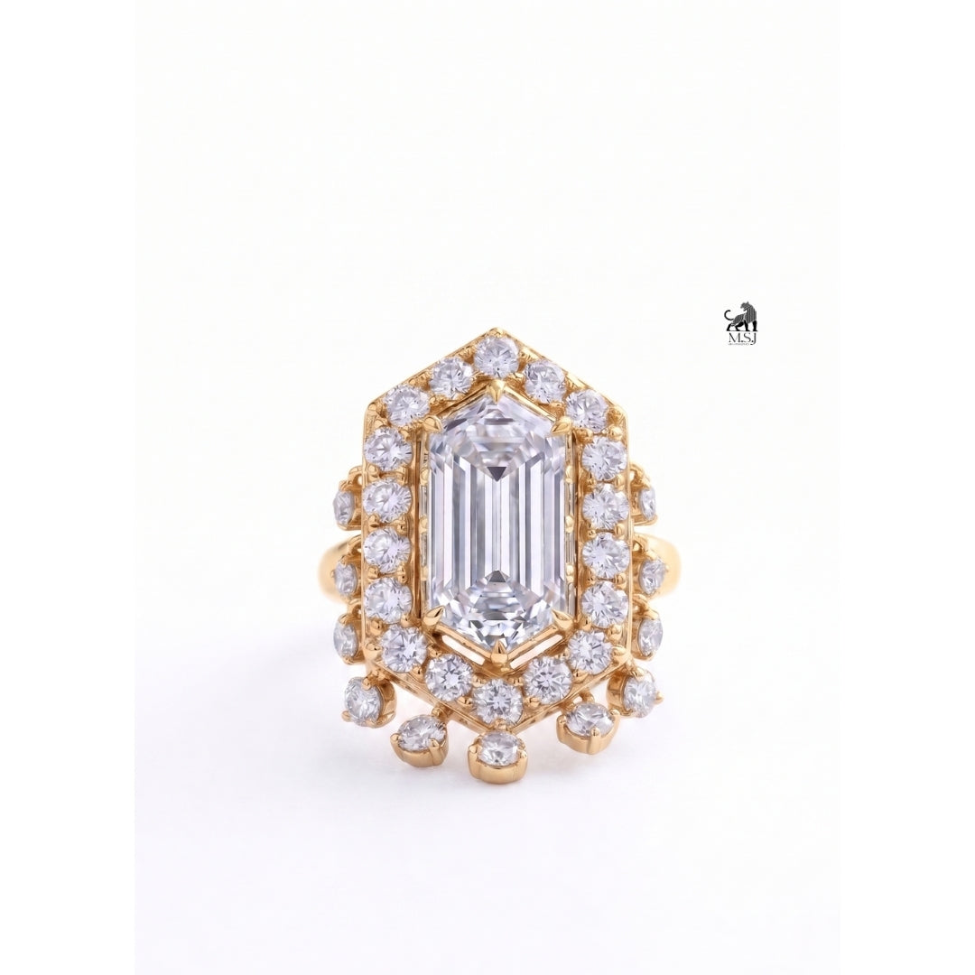 Hexagonal Halo Statement Lab-Grown Diamond Ring