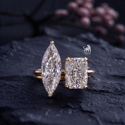 Marquise and Emerald Toi et Moi Lab-Grown Diamond Ring