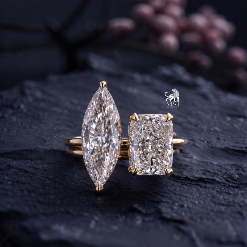 Marquise and Emerald Toi et Moi Lab-Grown Diamond Ring