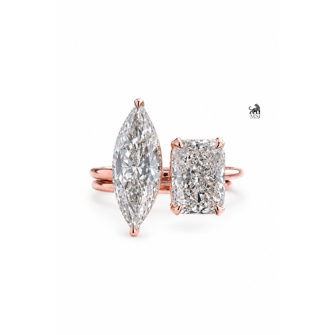 Marquise and Emerald Toi et Moi Lab-Grown Diamond Ring