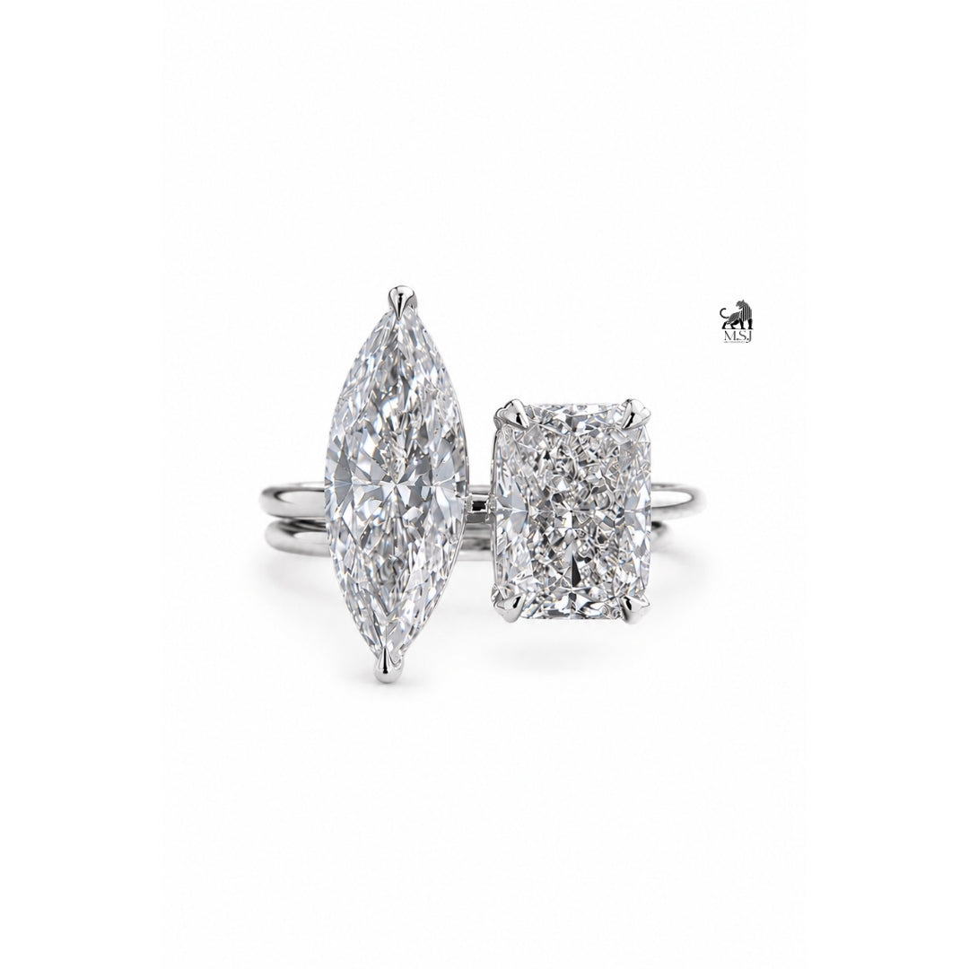 Marquise and Emerald Toi et Moi Lab-Grown Diamond Ring