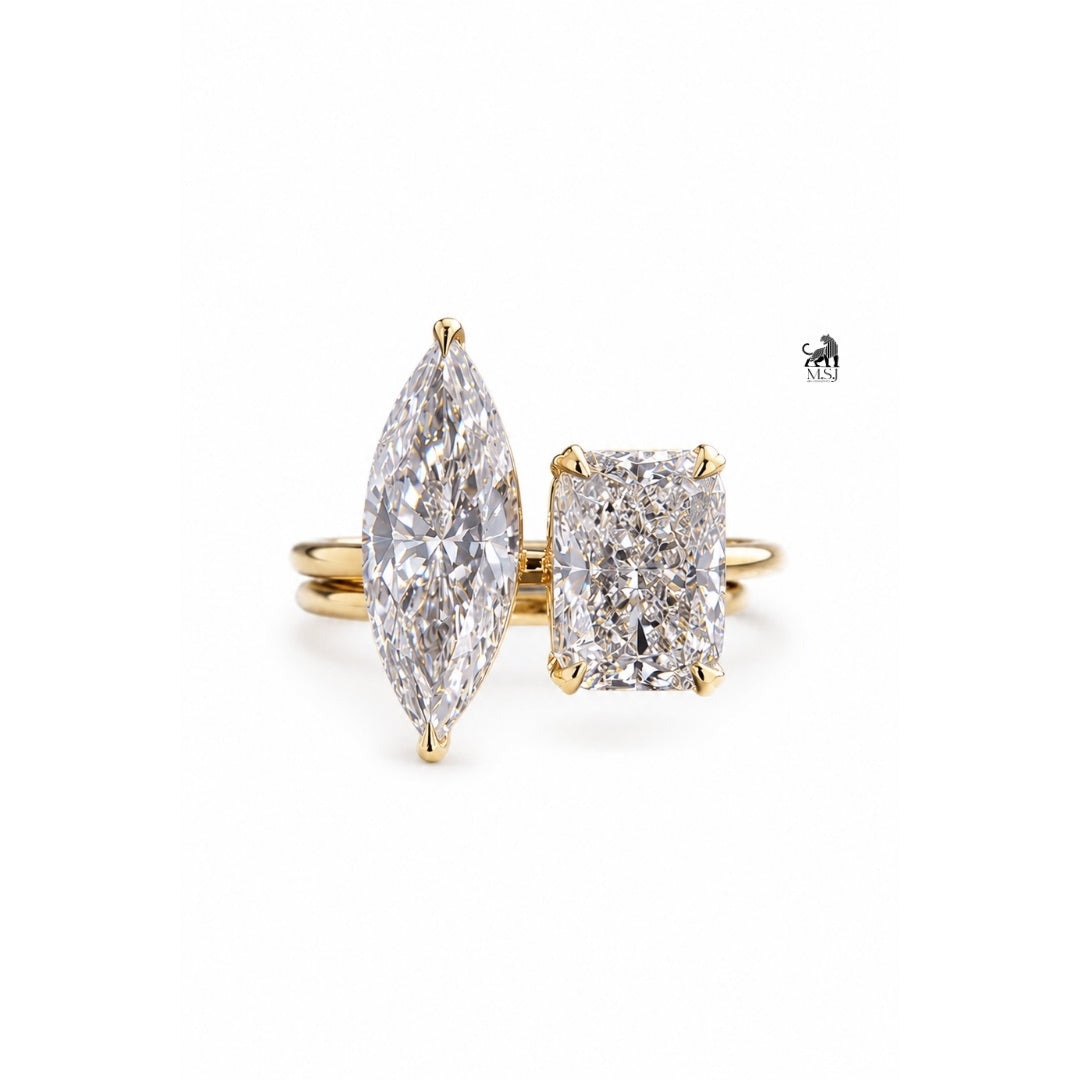 Marquise and Emerald Toi et Moi Lab-Grown Diamond Ring