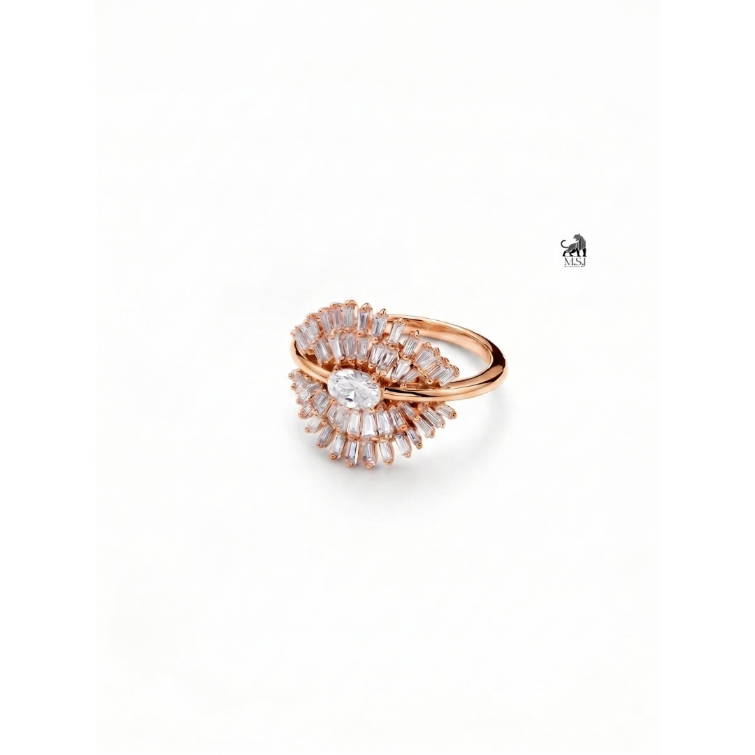 Oval Lab-Grown Diamond with Tapered Baguette Fan Ring