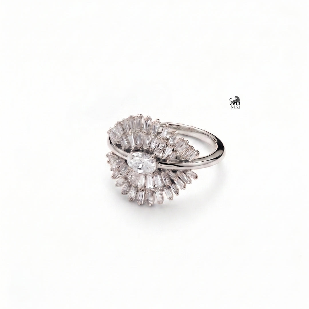 Oval Lab-Grown Diamond with Tapered Baguette Fan Ring