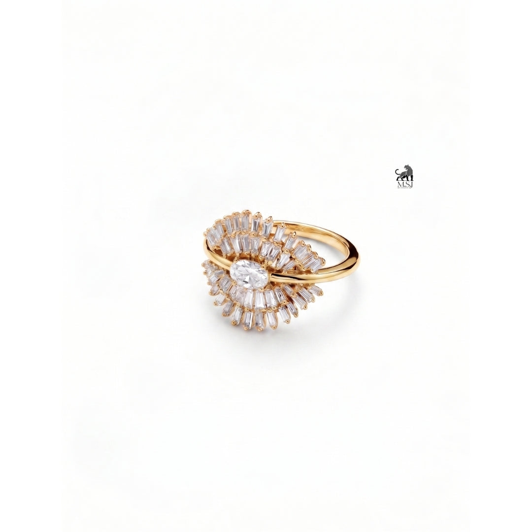Oval Lab-Grown Diamond with Tapered Baguette Fan Ring