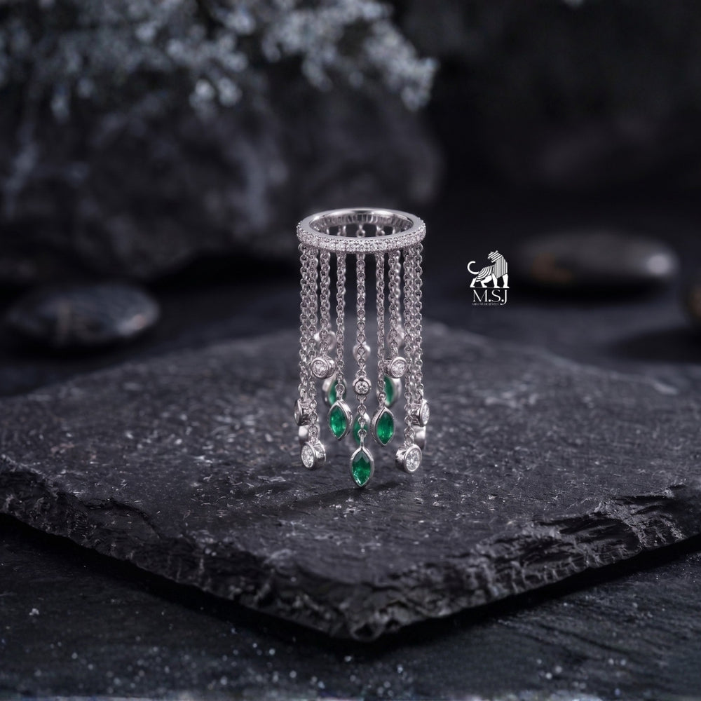 Emerald Cascade Fringe Ring