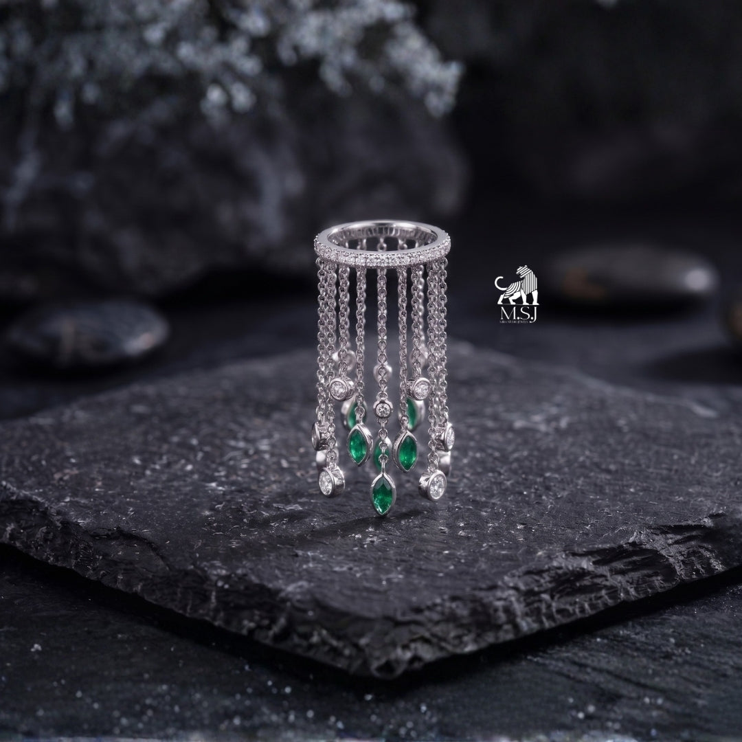 Emerald Cascade Fringe Ring