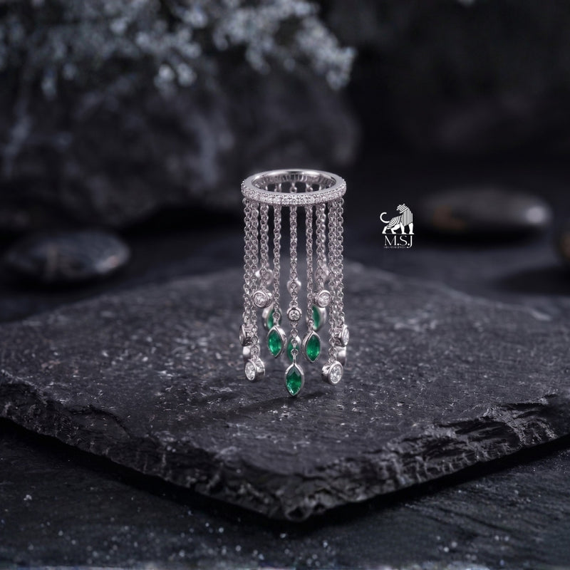 Emerald Cascade Fringe Ring