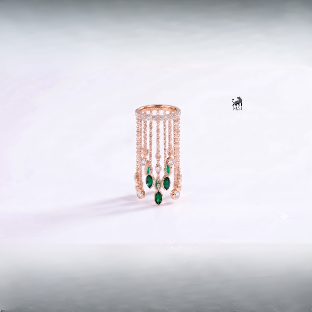 Emerald Cascade Fringe Ring