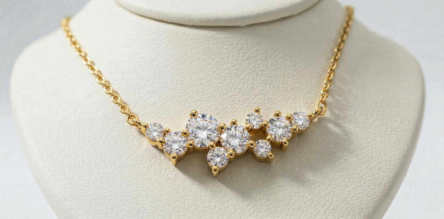 Celestia Diamond Cluster Bar Necklace