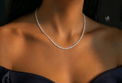 The Élan Mixed-Cut Diamond Tennis Necklace worn around the neck