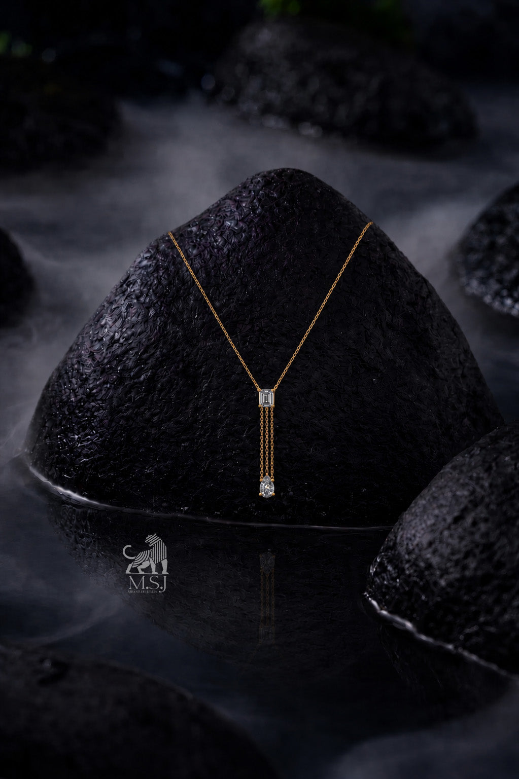 The Elara Emerald & Pear Drop Necklace - lab-grown diamond necklace, styled product photo