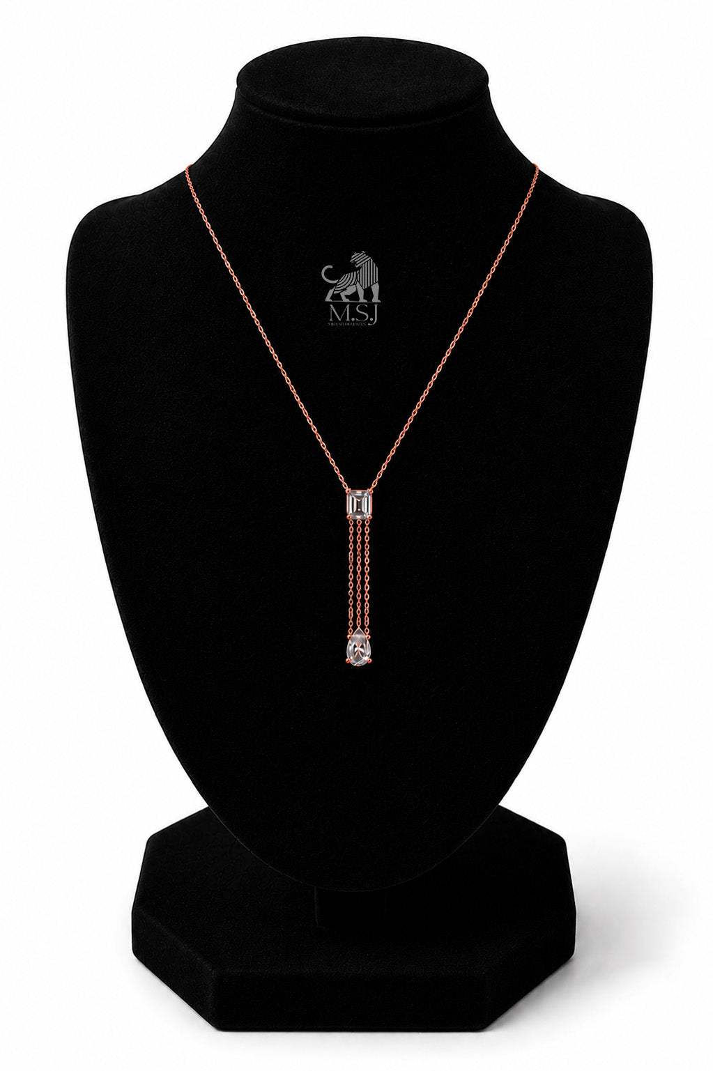 The Elara Emerald & Pear Drop Necklace in rose gold