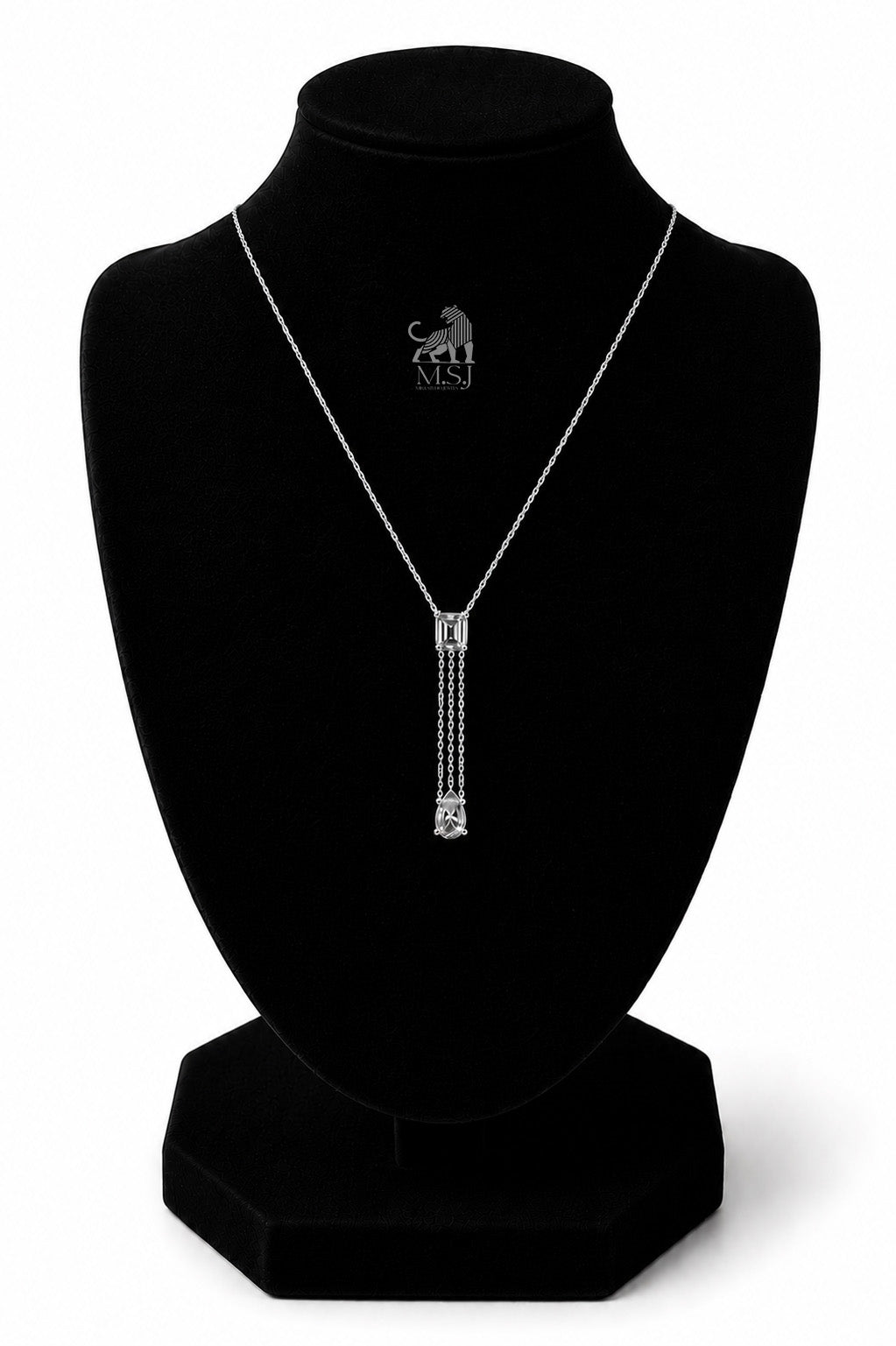The Elara Emerald & Pear Drop Necklace in white gold