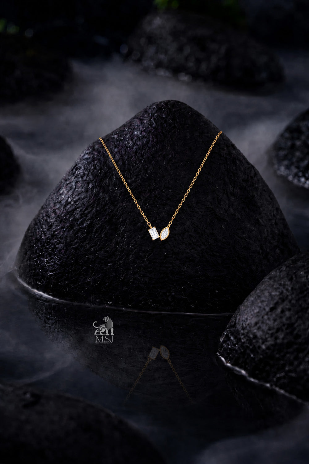 The Vela Duo-Cut Diamond Necklace - lab-grown diamond necklace, styled product photo