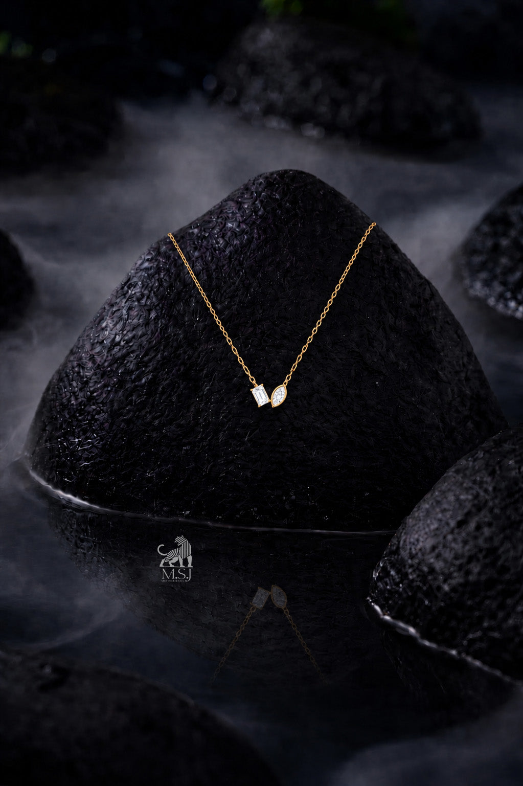 The Vela Duo-Cut Diamond Necklace - lab-grown diamond necklace, styled product photo