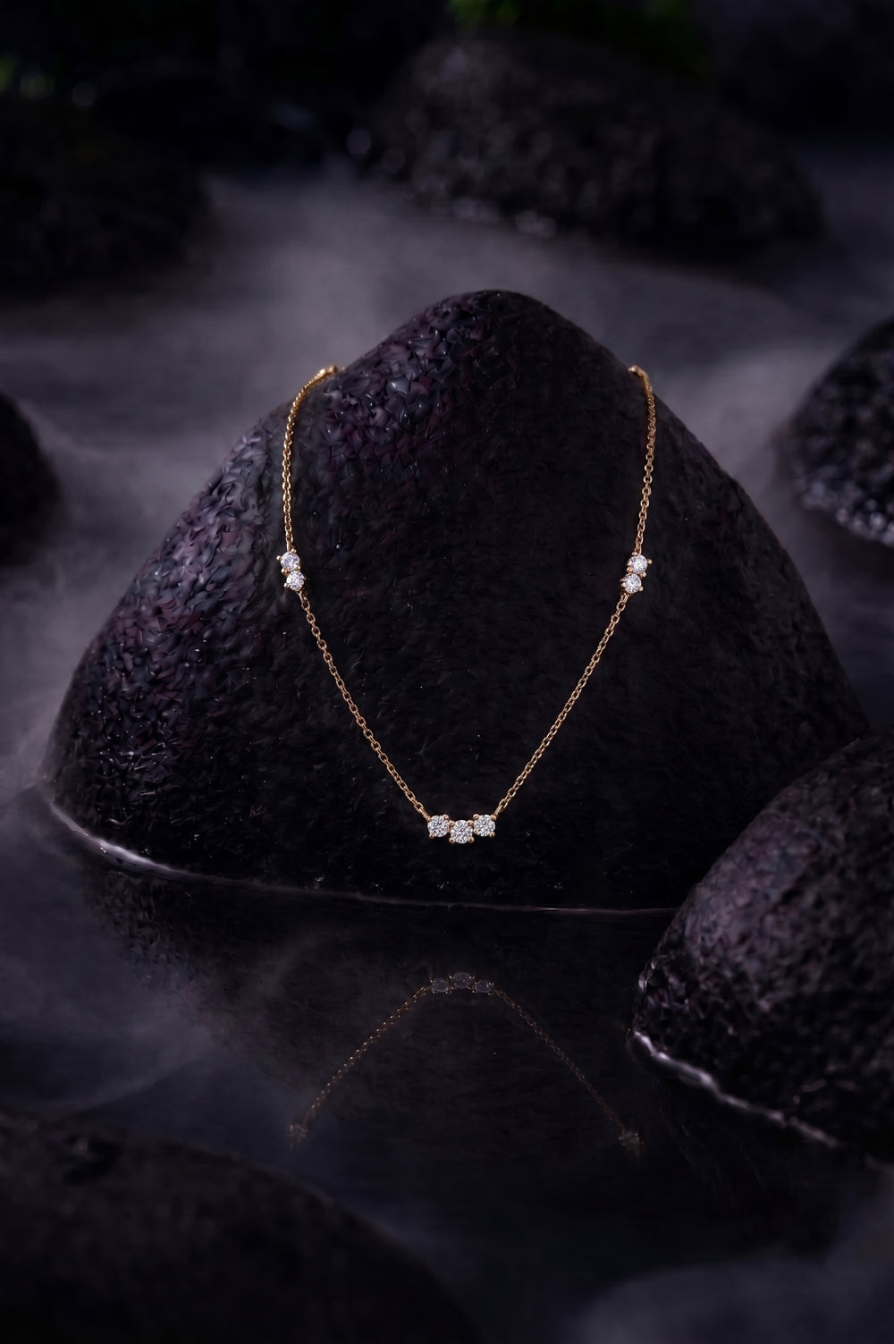 The Amara Diamond Trio Necklace - lab-grown diamond necklace, styled product photo
