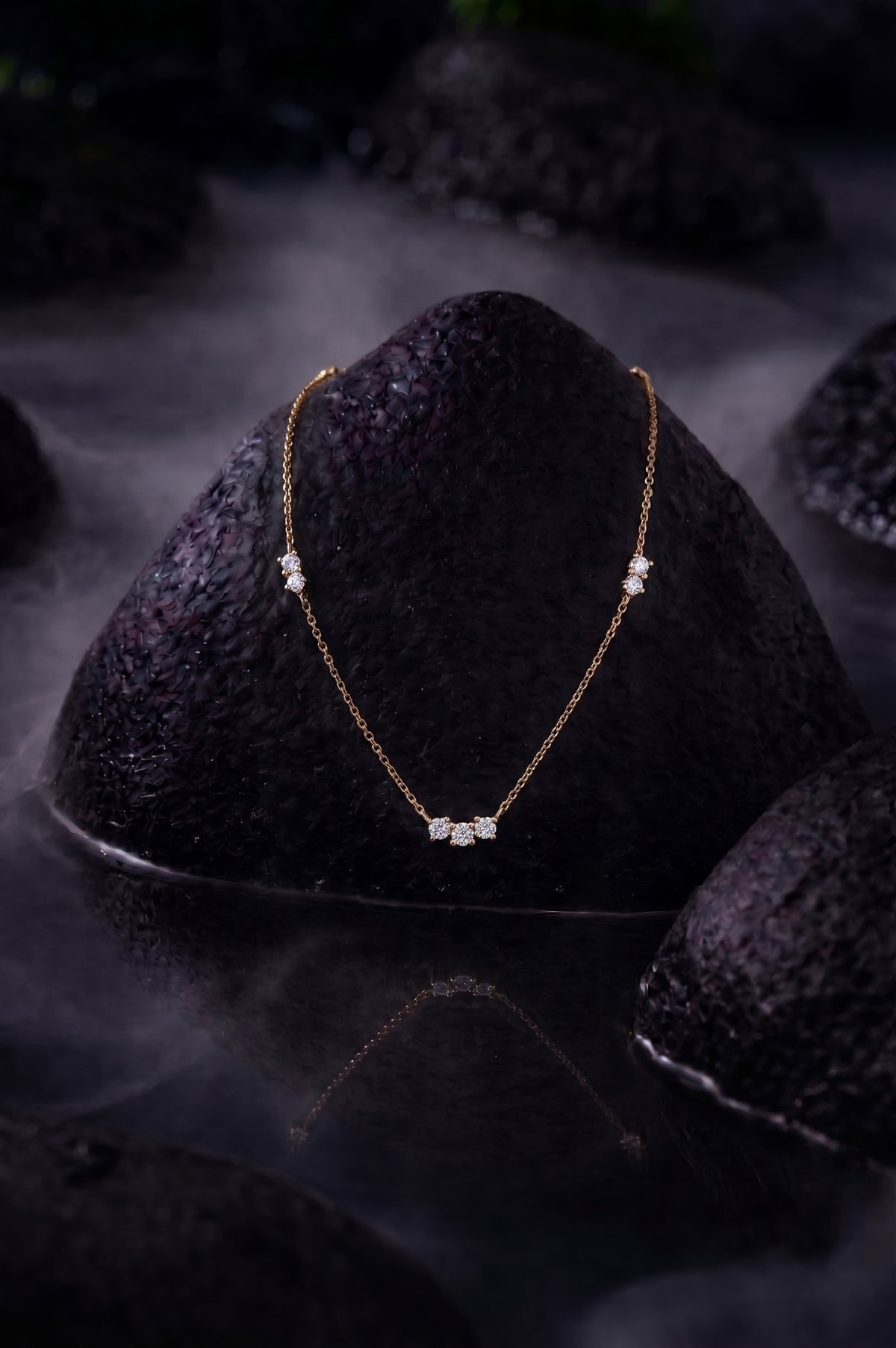 The Amara Diamond Trio Necklace - lab-grown diamond necklace, styled product photo