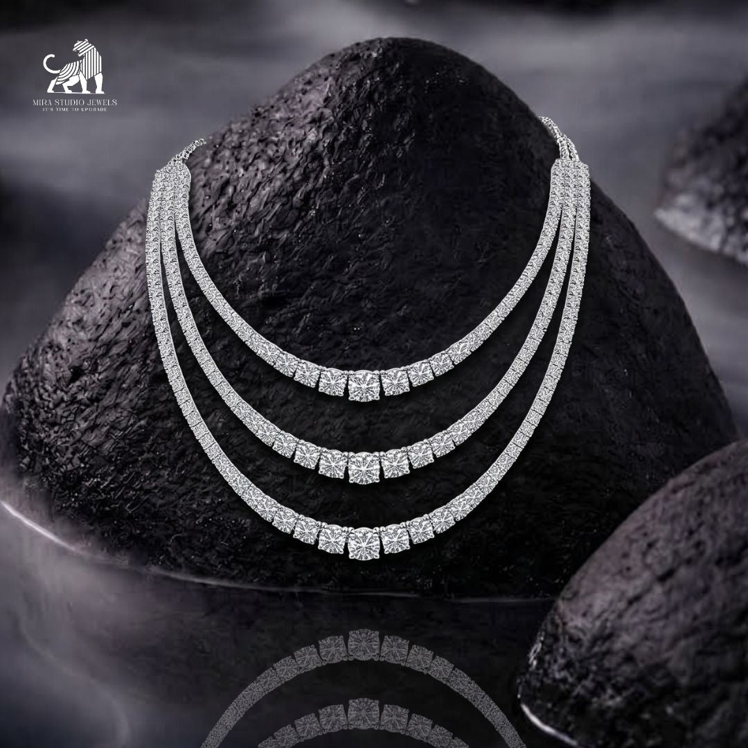 The Aurelia Three-Tier Diamond Cascade Necklace in white gold