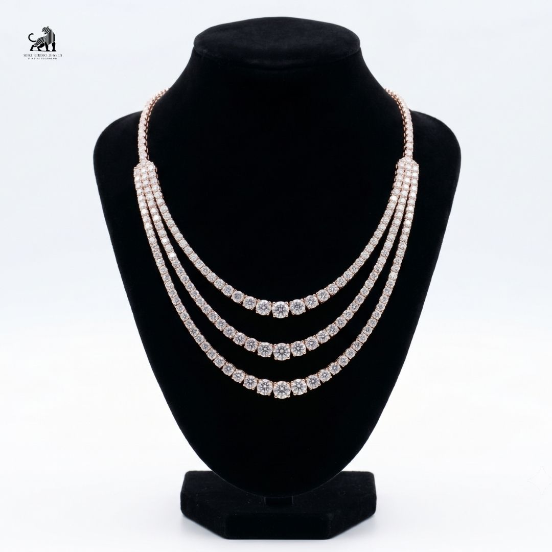 The Aurelia Three-Tier Diamond Cascade Necklace in rose gold