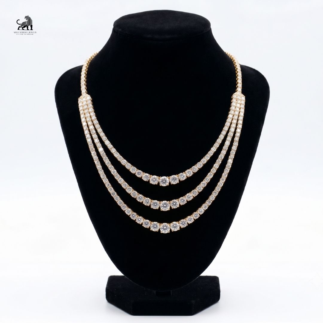 The Aurelia Three-Tier Diamond Cascade Necklace - lab-grown diamond necklace, styled product photo