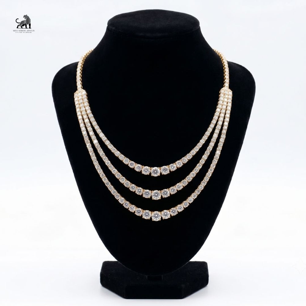 The Aurelia Three-Tier Diamond Cascade Necklace - lab-grown diamond necklace, styled product photo